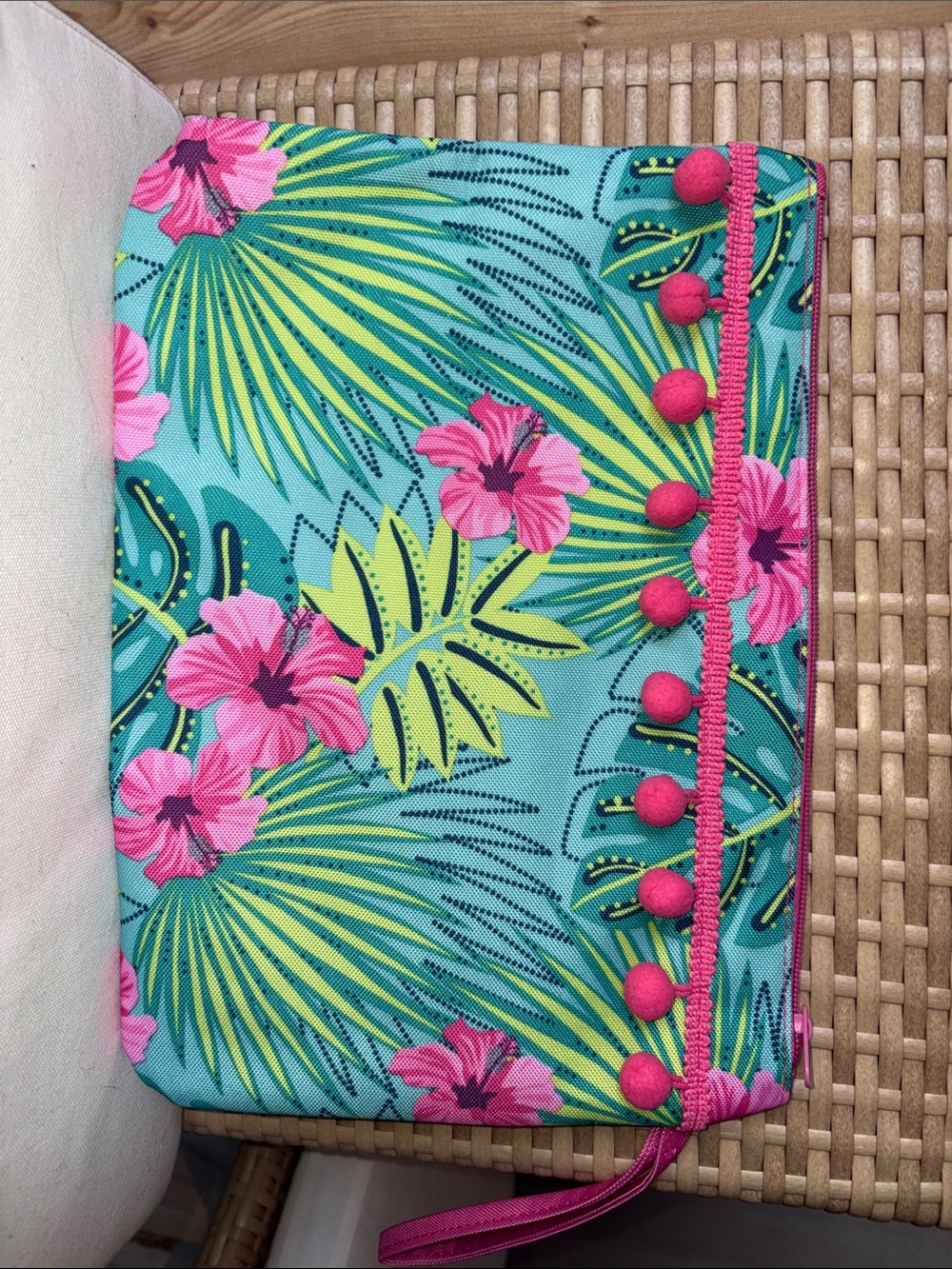 Tropical Floral Zip Pouch - Pink & Teal